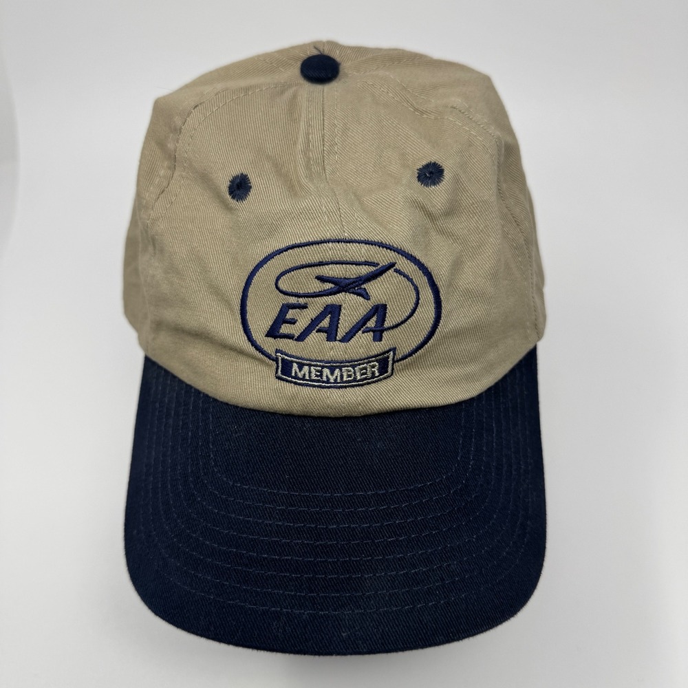 EAA Member Experimental Aircraft Association Hat Khaki Navy Blue HitWear Cap